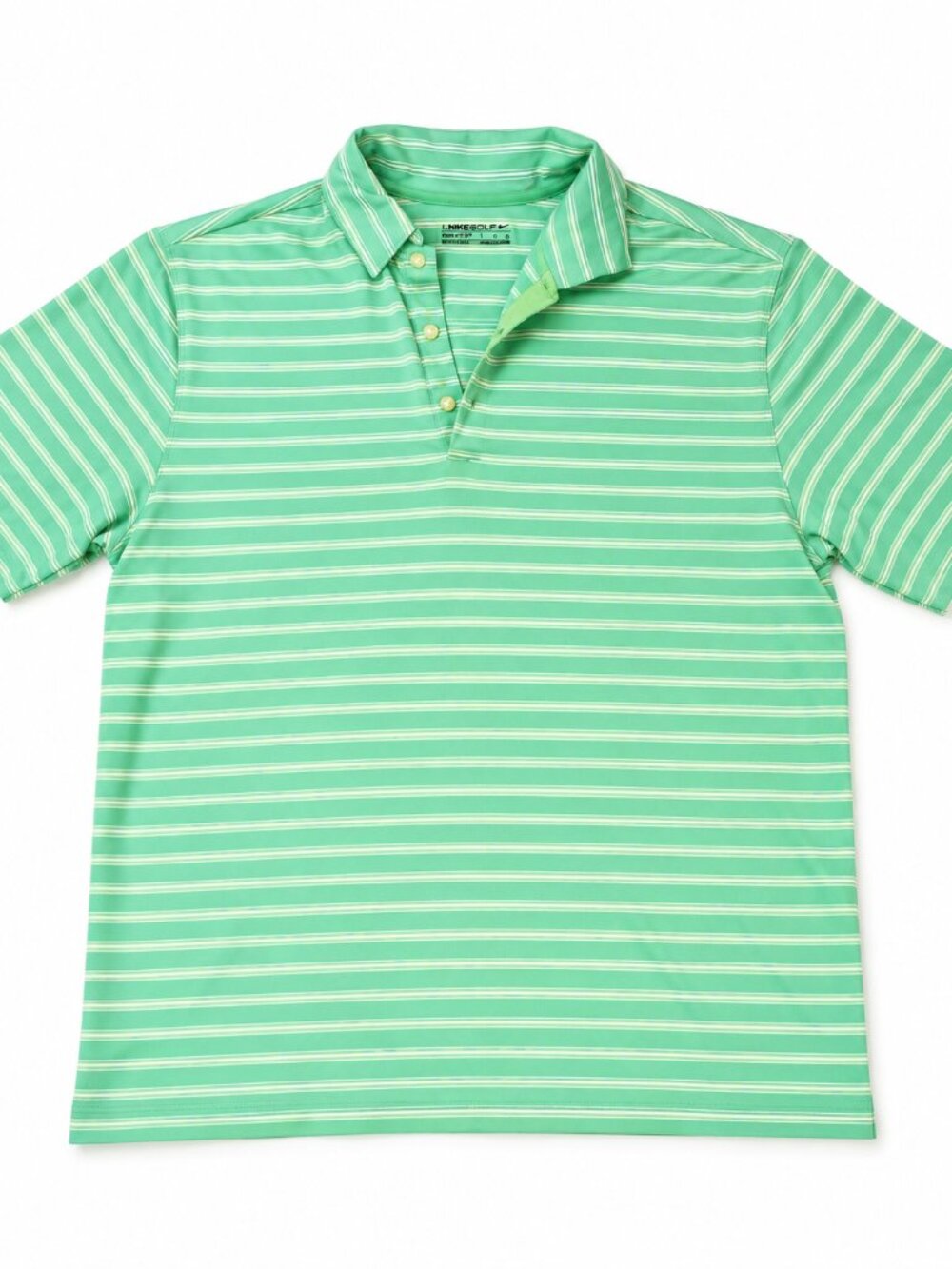 Nike Golf Polo Shirt Mens L Green Striped Fit Dry Performance Short Sleeve